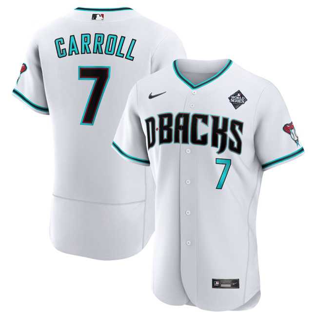 Men's Arizona Diamondbacks #7 Corbin Carroll White 2023 World Series Flex Base Stitched Jersey Dzhi,We sell and wholesale Men's Arizona Diamondbacks #7 Corbin Carroll White 2023 World Series Flex Base Stitched Jersey Dzhi on line form chian!